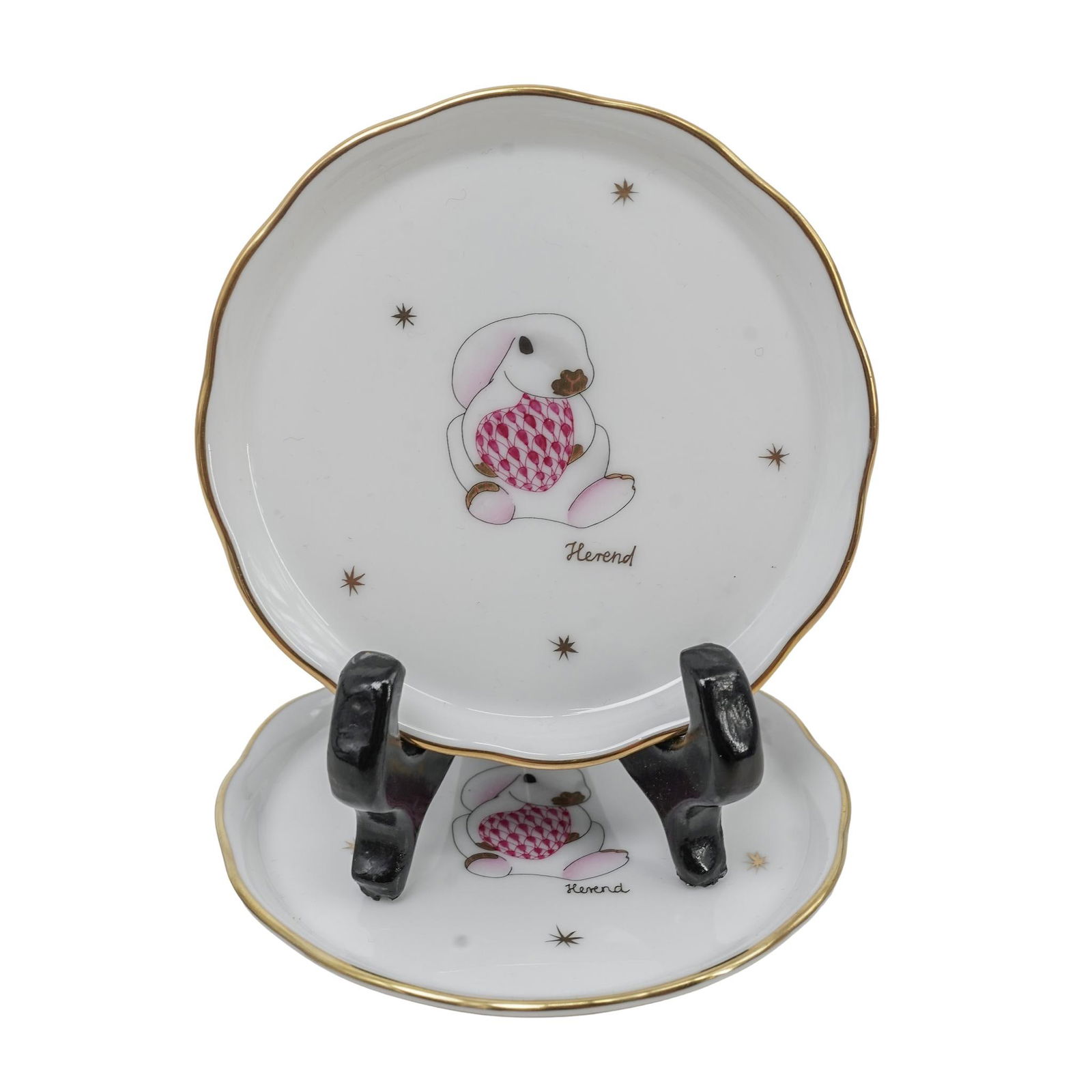 Pair of Herend Porcelain Pink Bunny Coasters (1 of 6)