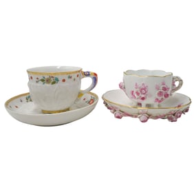 (2 Pc) Antique Meissen Porcelain Demitasse Cup & Saucer Sets