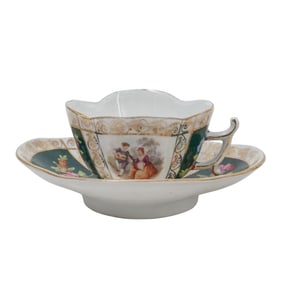 (2 Pc) Antique German F.S. & C. Saxe Porcelain Cup/Saucer Set