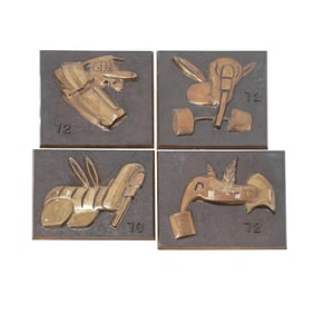 (4 pcs) Bernard Meadows Style Abstract Relief Bronze Numbered Plaques