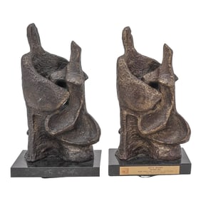 Pair of Signed VTW Mid Century Metal Brutalist Sculptures
