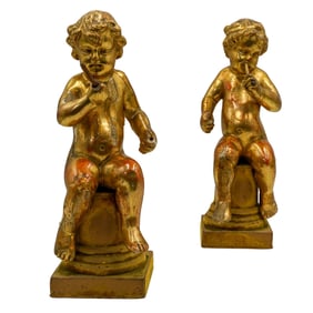 Pair of Gilt Gesso Cherubs on Felt Pedestals