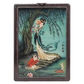 Chinese Courtesan with Child Reverse Glass Painting