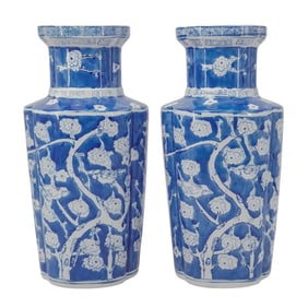 Pair of Blue and White Porcelain Vases