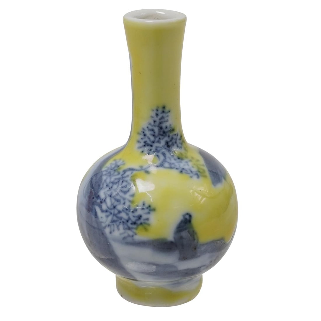 Antique Signed Miniature Chinese Yellow and Blue Porcelain Vase (1 of 3)