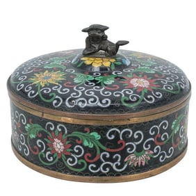 Chinese Cloisonne Floral Foo Dog Box