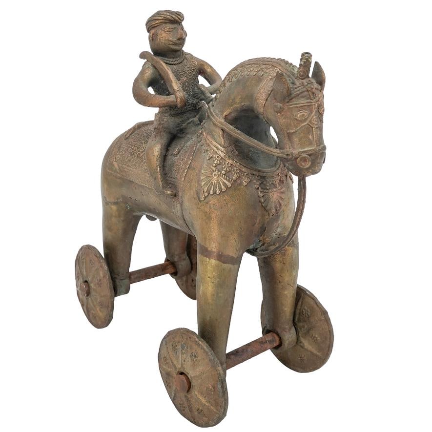 Antique Indian Bronze Horse on Wheels Temple Toy (1 of 7)