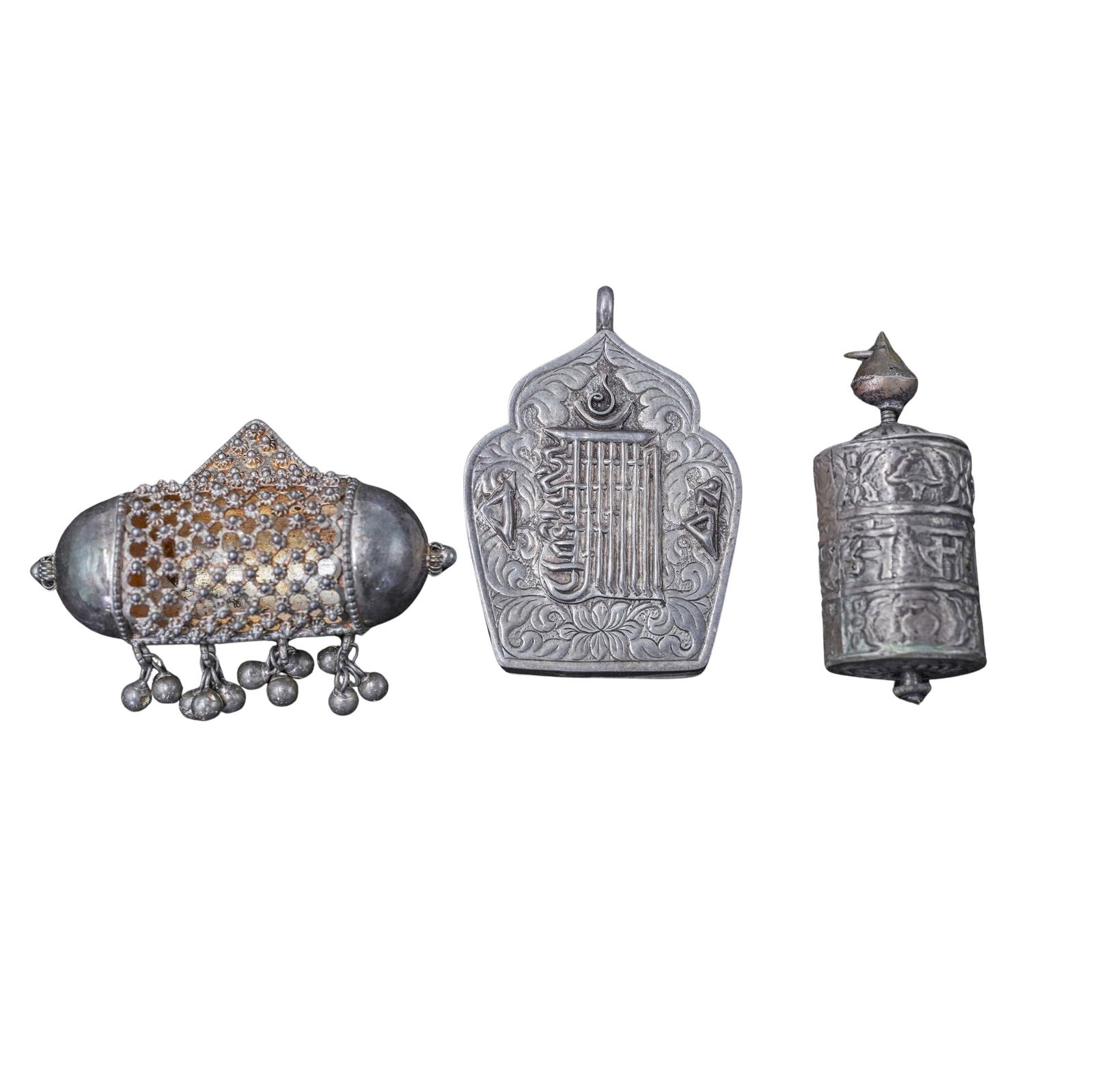 (3 pcs) Silver Tibetan Prayer Wheel Locket Charms (1 of 8)