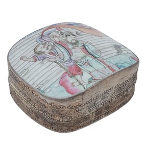 Chinese Porcelain & Silver Plate Lidded Box