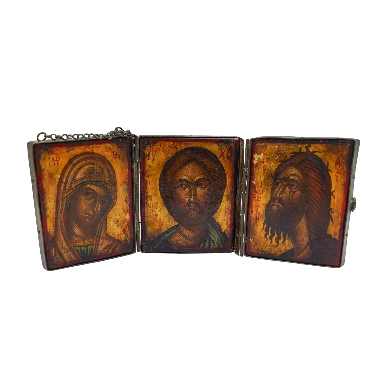 Antique Orthodox Hand Painted Tempura Icon Triptych (1 of 9)