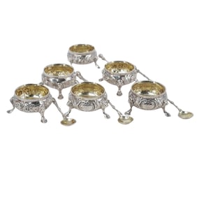 (12 Pc) English 1866 Sterling Silver Open Salts W/ Spoons