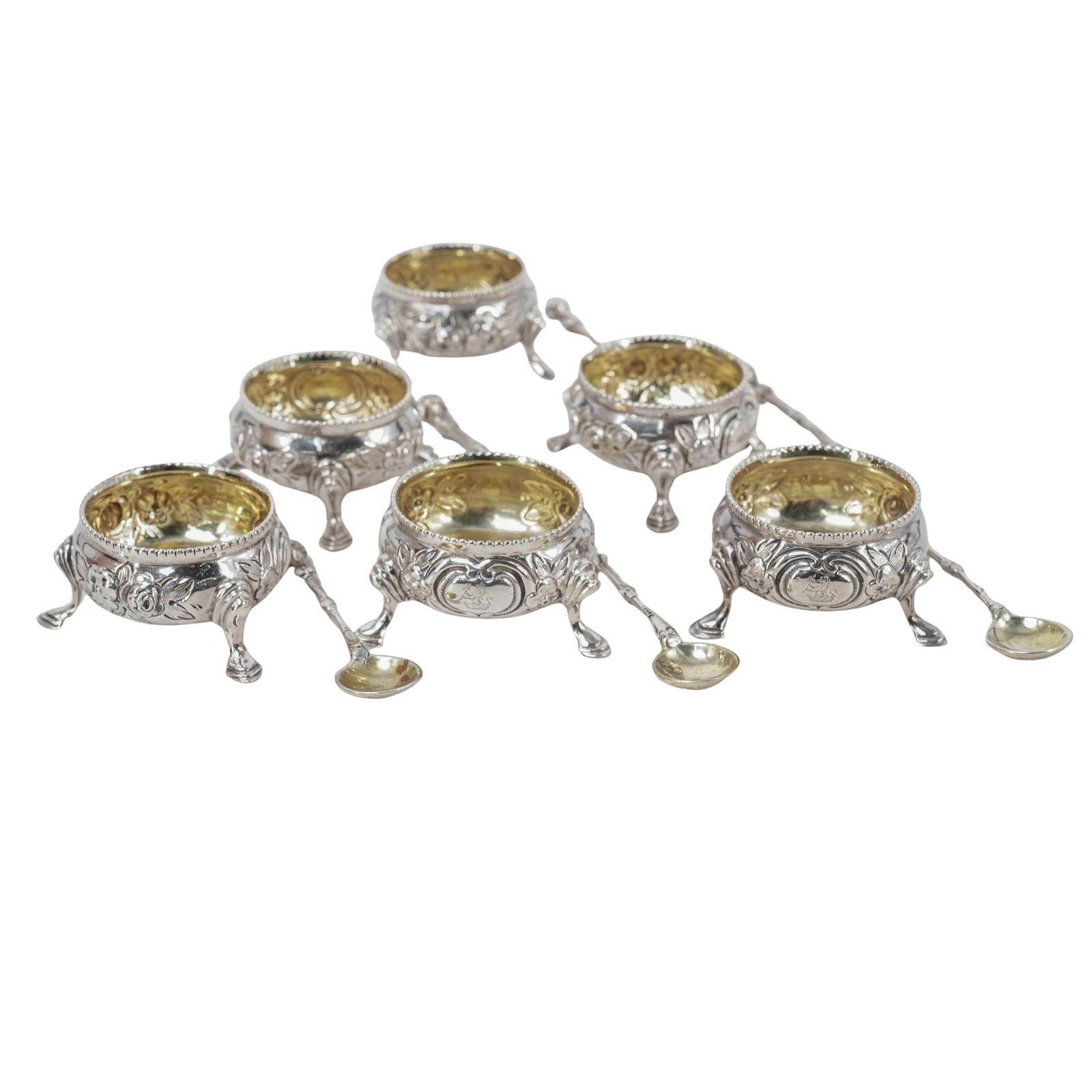 (12 Pc) English 1866 Sterling Silver Open Salts W/ Spoons (1 of 8)