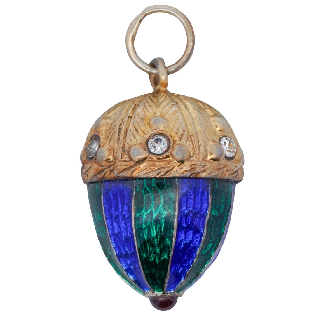 Faberge Style Enameled Sterling Vermeil Acorn Egg Pendant (1 of 2)