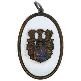 Antique European Coat of Arms Enamel Bronze Pendant