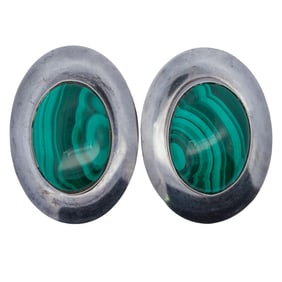 Modernist Sterling Silver and Malachite Earrings