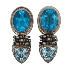 Michael Dawkins Two-Tone Sterling & Blue Topaz Earrings