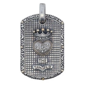 Samuel Benham BJC 18K Gold, Sterling & Diamond Dog Tag Pendant