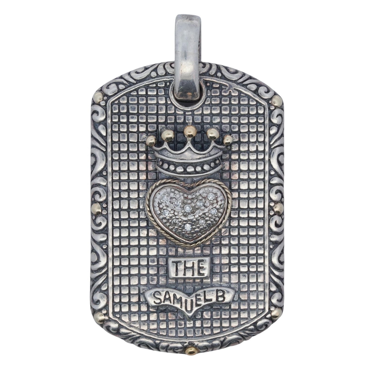 Samuel Benham BJC 18K Gold, Sterling & Diamond Dog Tag Pendant (1 of 4)