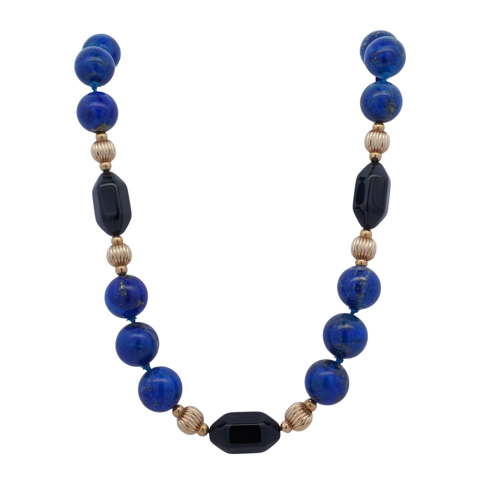 Vintage 14k Gold, Lapis Lazuli & Onyx Beaded Necklace (1 of 4)