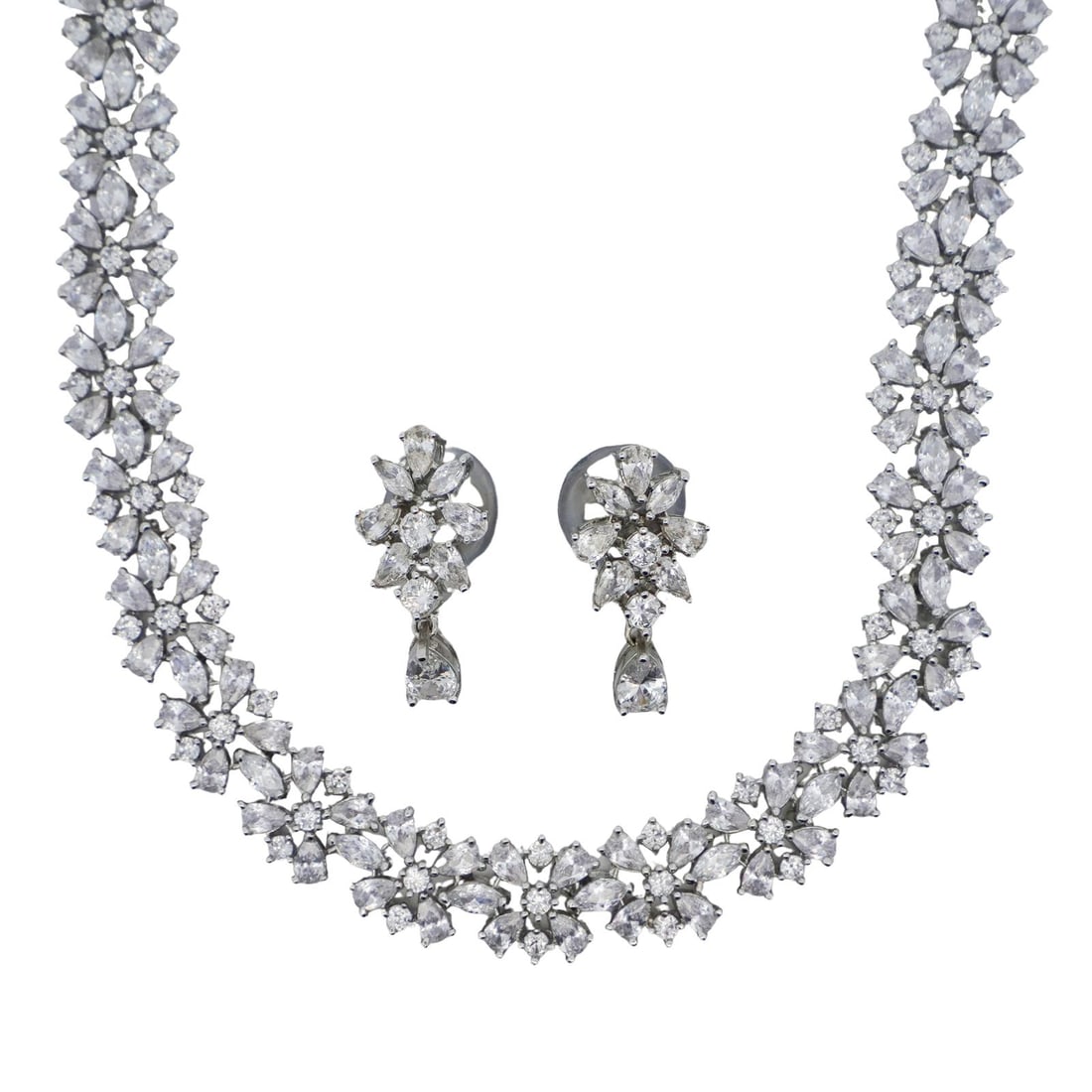 Vintage Silver Tone Crystal Necklace & Earrings Set (1 of 6)