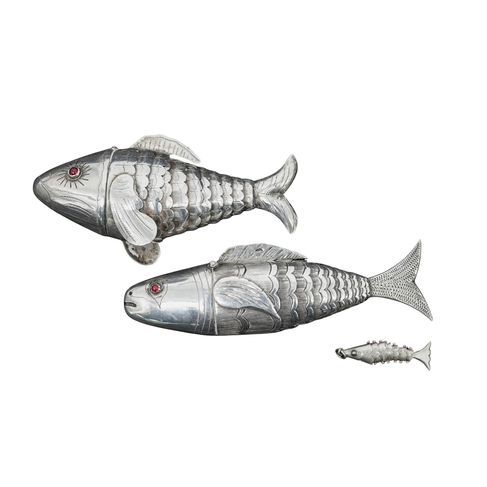 (3 Pc) Sterling Silver Articulated Fish Spice Boxes & Pendant Grouping (1 of 11)