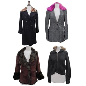 (4 Pc) Vintage Valentino, Hugo Boss, Armani & Versace Fur Trimmed Jackets