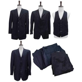 (7 Pc) Vintage Men's Armani & Other Designer Pinstripe Suit Sets Grouping