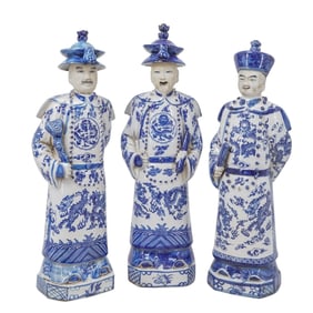(3 Pc) Chinese Blue & White Porcelain Court Officials
