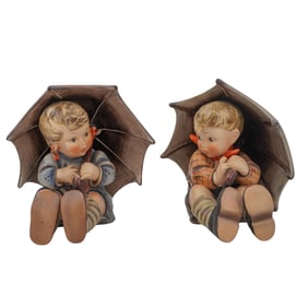Pair Signed MI Hummel Porcelain "Umbrella Boy/Girl" Figurines