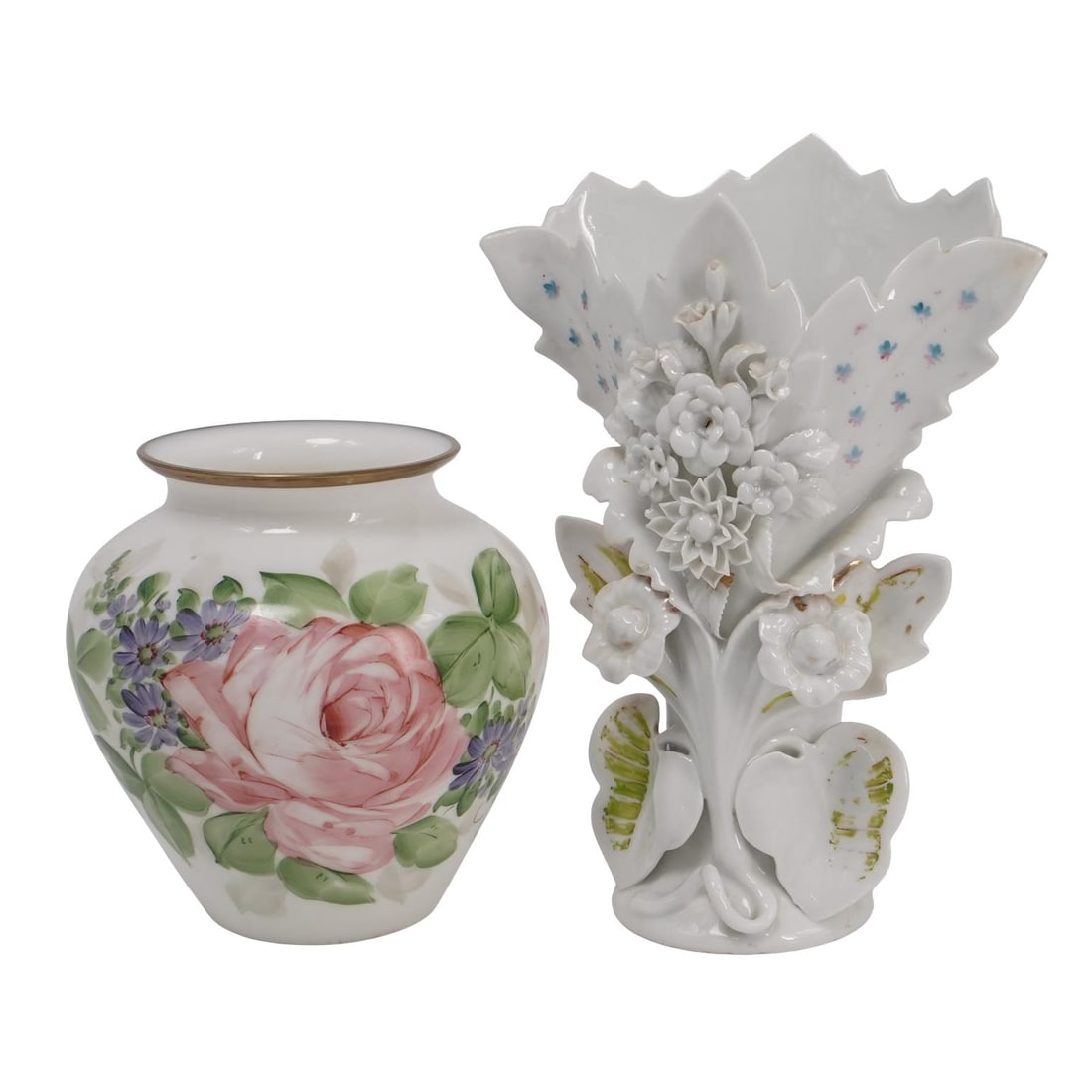 (2 pcs) Antique Opaline Floral Vases (1 of 11)