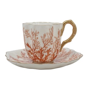 (2 Pc) English Coalport "Red Coral" Demitasse Cup & Saucer Set
