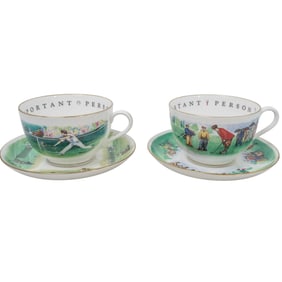 Pair of Royal Worcester Bone China Sports Cup/Saucer Sets