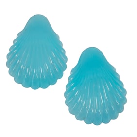 (2 Pc) Pair Of French Blue Opaline Glass Shell Dishes