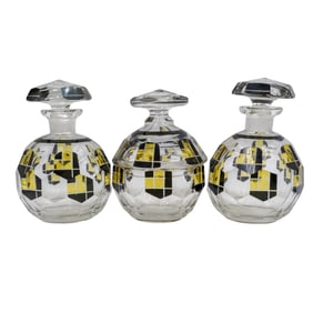 (3 pcs) Art Deco Glass Perfume Bottles and Jar