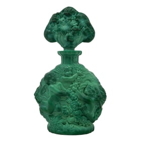 Att. To Curt Schelvogt Art Deco Malachite Glass Perfume Bottle