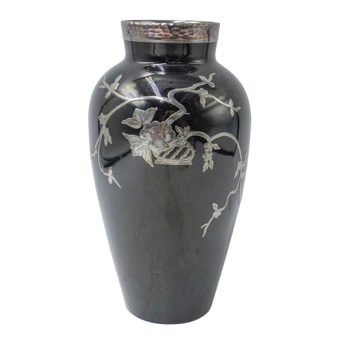 Rockwell Sterling Silver Overlay Black Glass Vase (1 of 5)