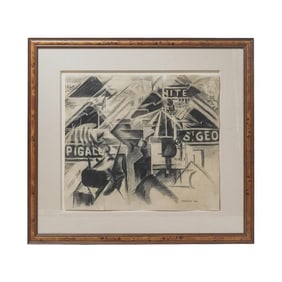 After Gino Severini "La Ferrovia Nord-Sud" Charcoal Drawing