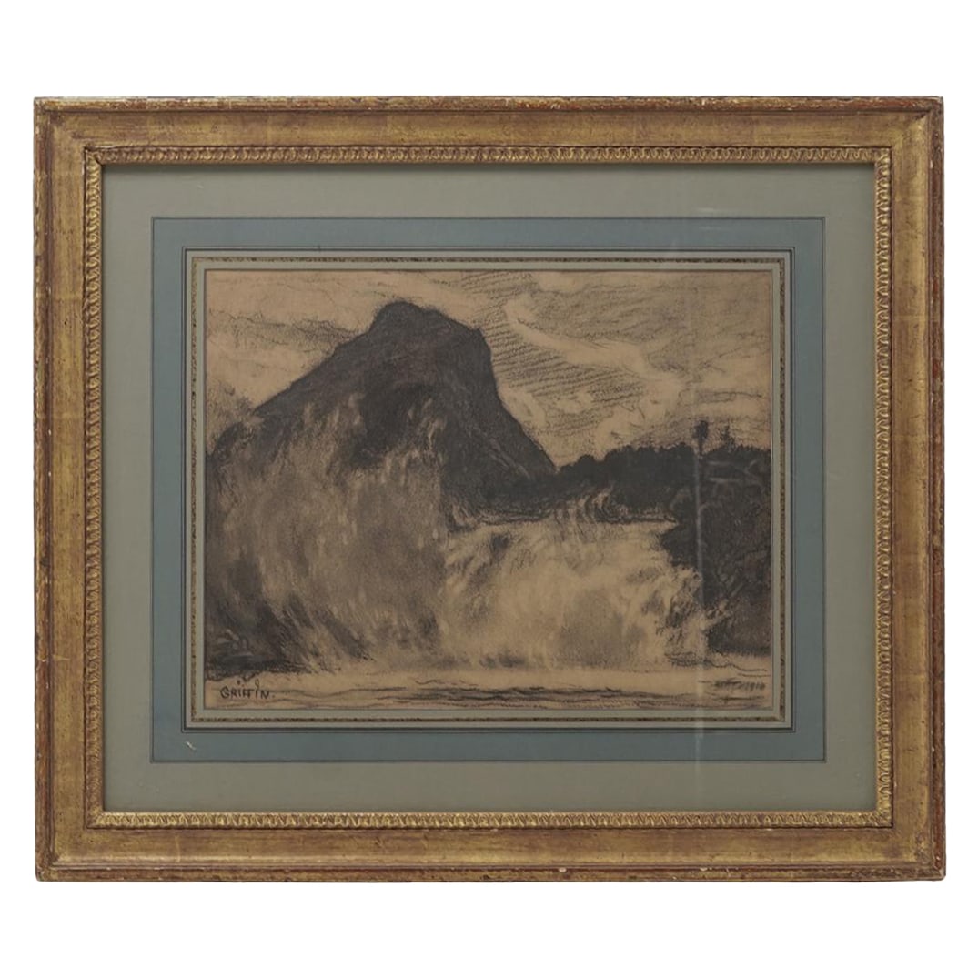 Walter Griffin (American, 1861-1935) "Norway" Charcoal on Paper: Walter Griffin (American, 1861-1935) "Norway" Charcoal on Paperc. 1909, USACharcol drawing on paper depicting a Norwegian landscape. At the bottom, it is signed by the artist in the left and dated in