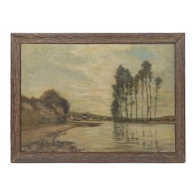 Antique Jermo S. Block Oil Painting After "View on the Seine: Harp of the Winds"