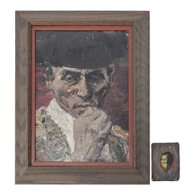(2 Pc) Matador Portrait & Owl Oil On Board Paintings