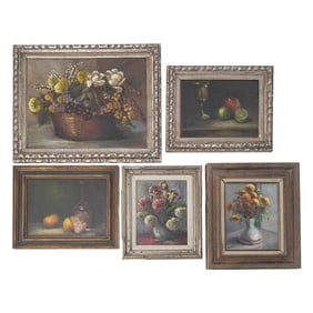(5 pcs) Signed "Estelle Pleeter" Oil Floral Still Life