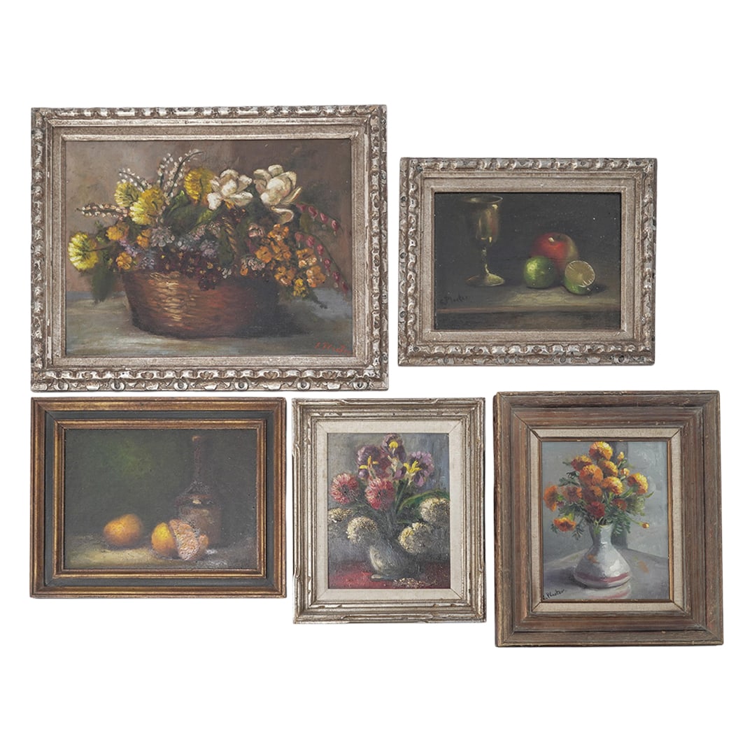 (5 pcs) Signed "Estelle Pleeter" Oil Floral Still Life (1 of 20)