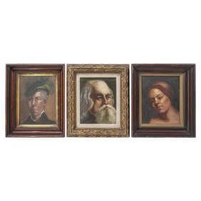 (3 pcs) Signed "E Pleeter" Oil on Board Portraiture