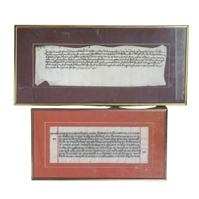 (2 Pc) Antique European Vellum Manuscript & Sanskrit Parchment Manuscript