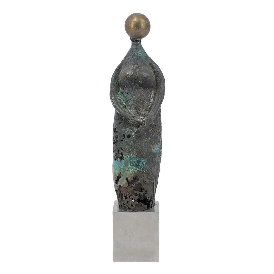 Signed Modernist Abstract Figural Bronze on Chrome Base (1 of 8)