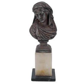 Virgin Mary Mixed Metal on Stone Bust