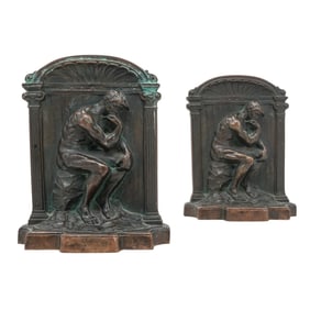 (2 Pc) Antique Bronze After A. Rodin "The Thinker" Bookends