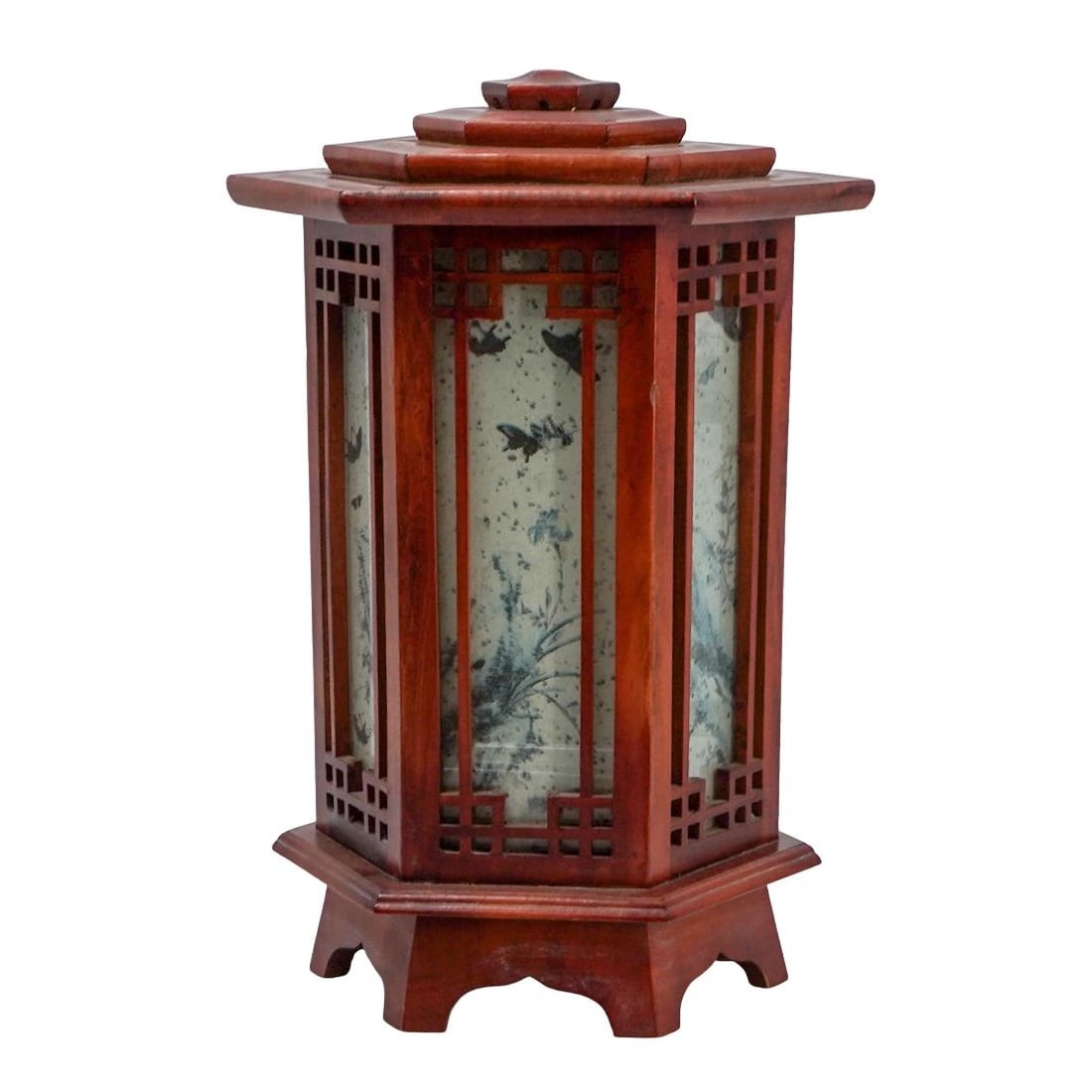 Vintage Asian Wood & Glass Paneled Lamp (1 of 6)