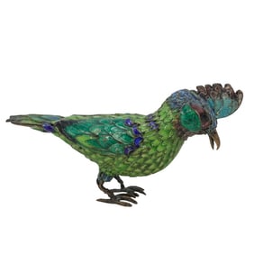 Silver Plated and Enameled Cockatoo Figurine