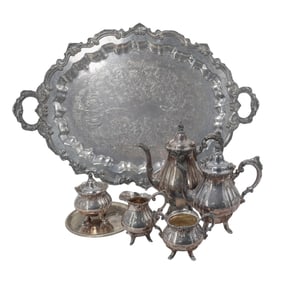(6 pcs) Wallace Silverplate "Baroque" Tea/Coffee Set w/ Tray